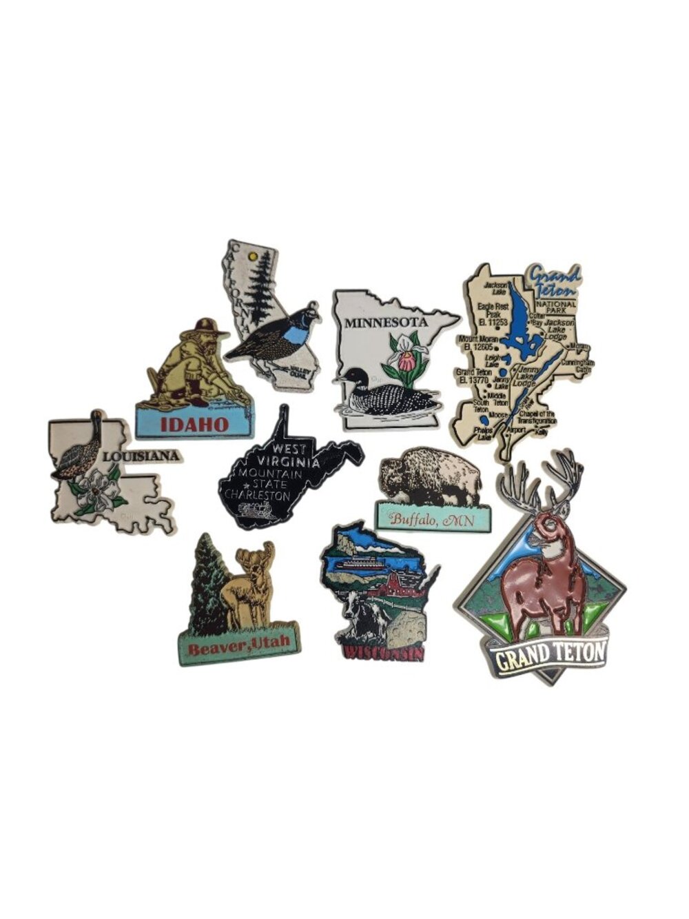 Vintage Lot of 10 of Souvenir State Travel Rubber Magnets Grand Teton Idaho Utah